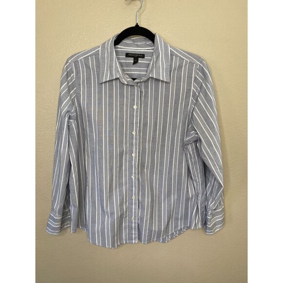 Banana Republic Womens‎ Blue Striped Blouse LP Cotton Long Sleeve  Button-Up - Picture 2 of 6